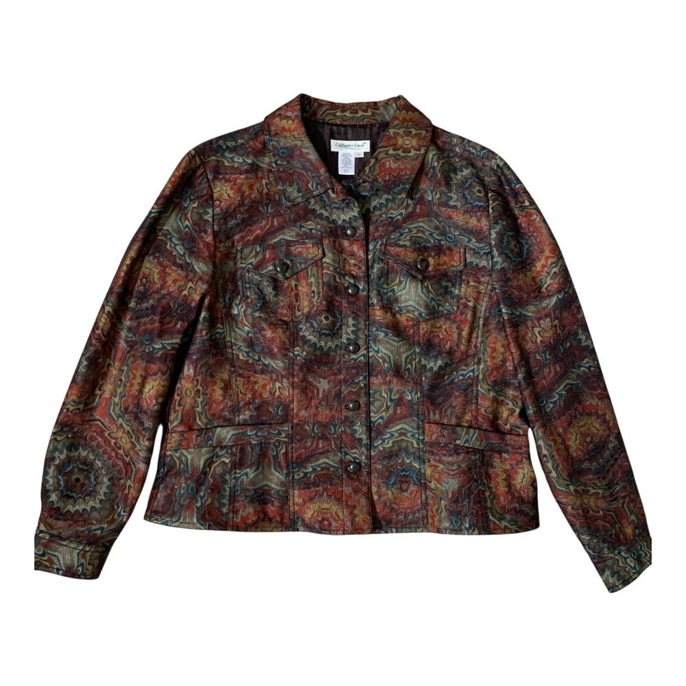 Coldwater Creek Jacket LARGE Multi Color Lined Artsy Long Sleeve Button Up